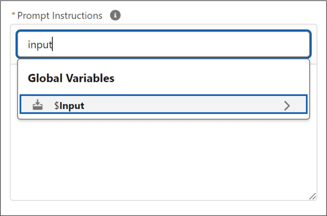 Prompt Instructions resource in the flow canvas.