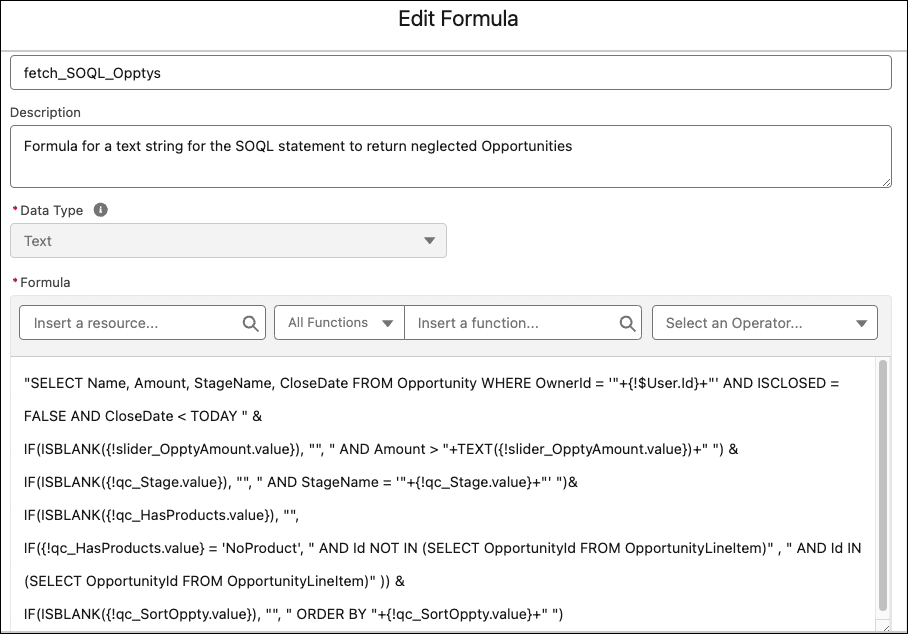 Formula resource for defining the SOQL query.