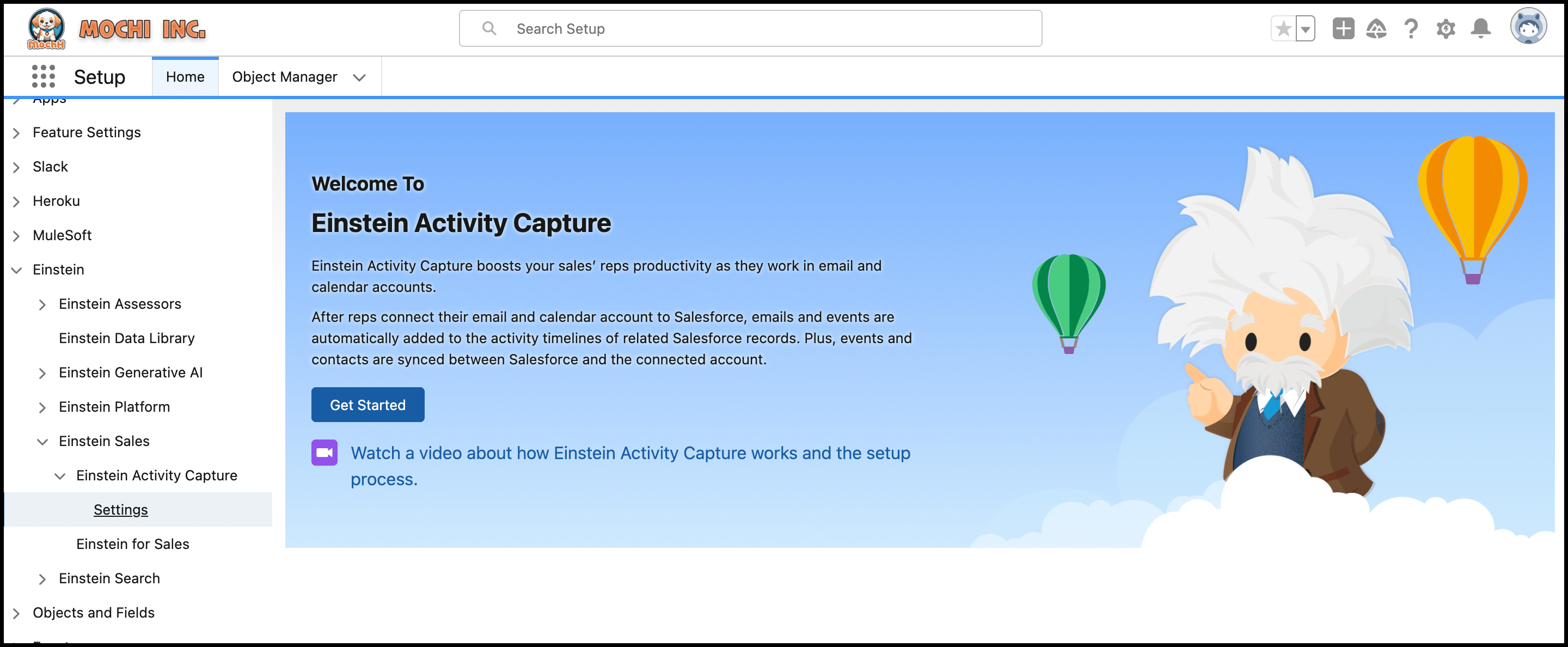 Einstein Activity Capture Setup page.