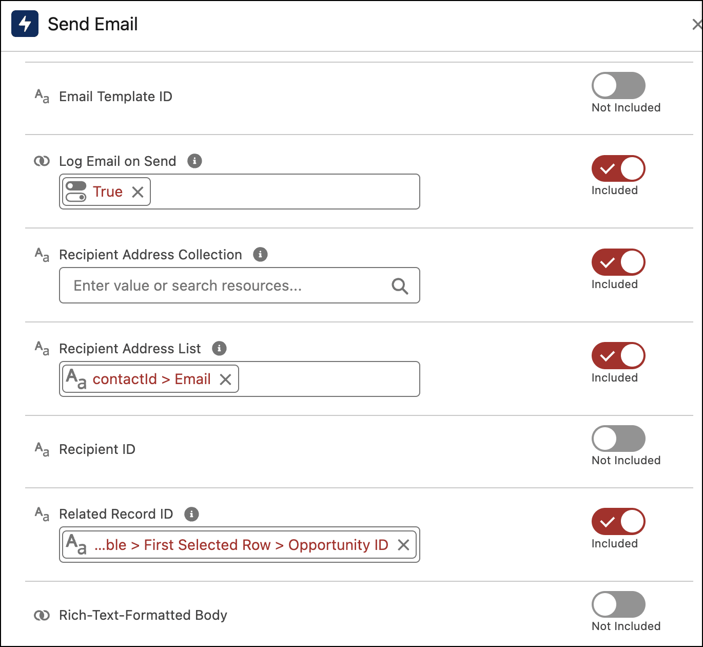 First of three images collectively sharing details of a Send Email Action Element.