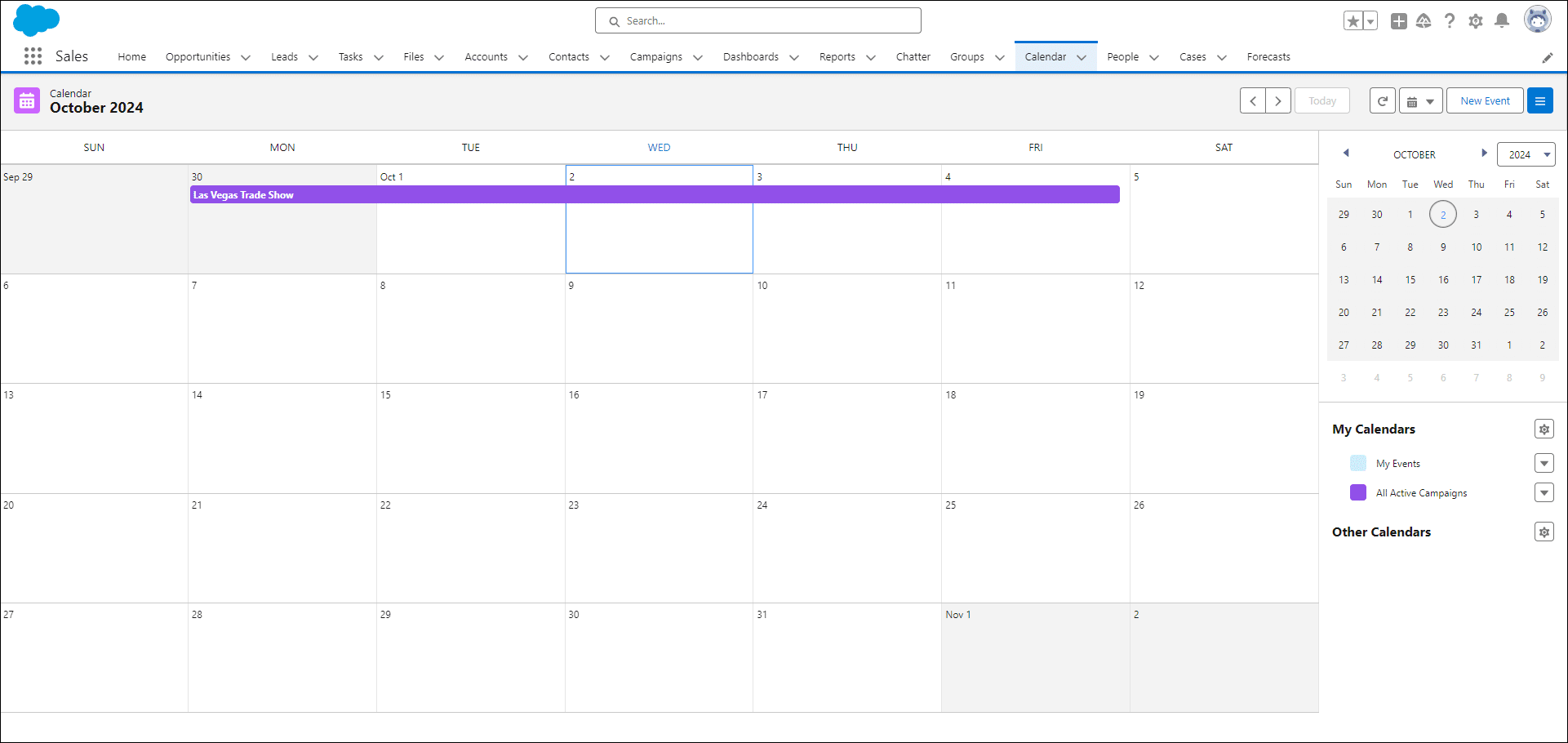 Calendar page with All Active Campaign calendar showing.