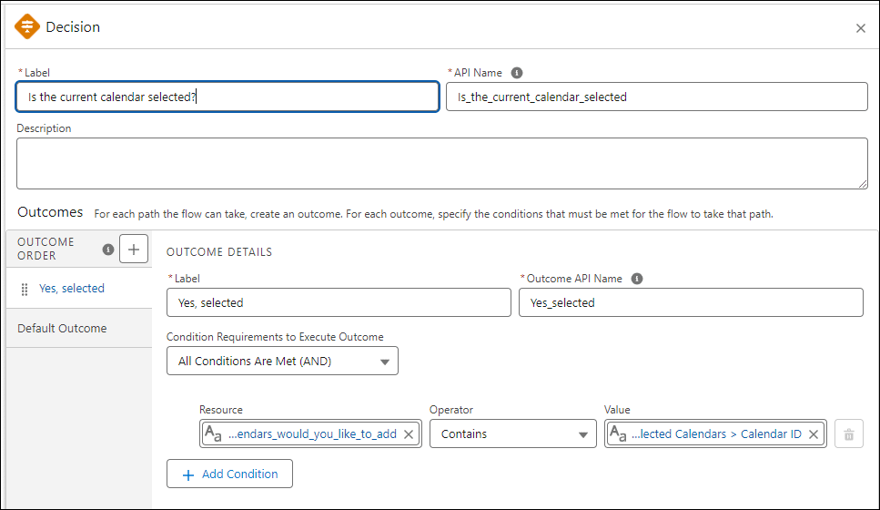 Decision element page with the screen question in the Resource and ID of current item from Loop in Value.