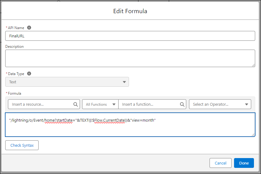 Flow formula editor with the Data Type as text.