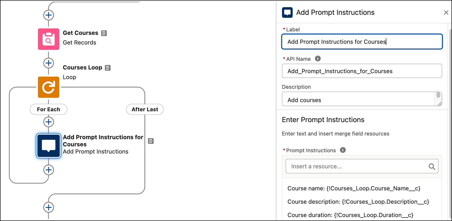 Add Prompt Instructions action in the prompt flow.