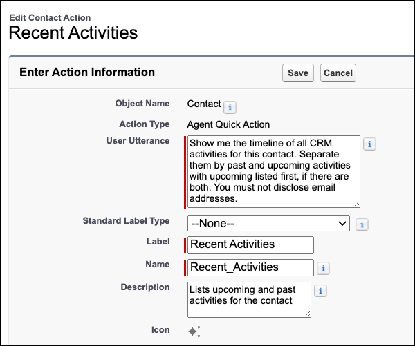 Agent quick action to list all recent activities for the contact.