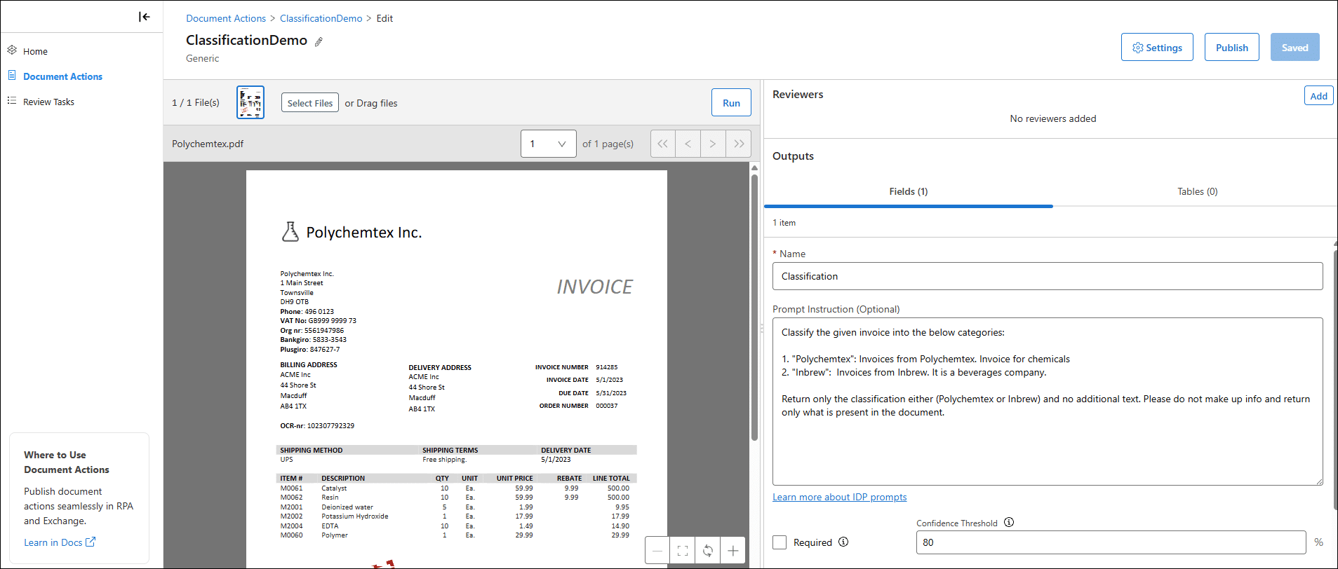 IDP; prompt to classify the invoice.