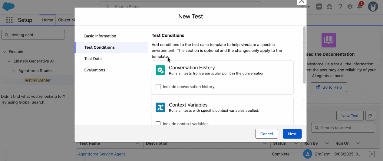 Test with context variables in your tests in Testing Center.