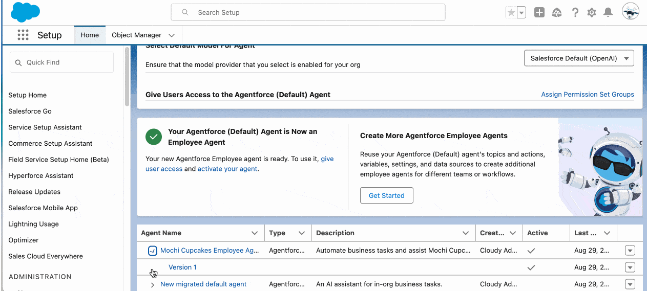 Selecting Clone Version to make a new version of an agent.