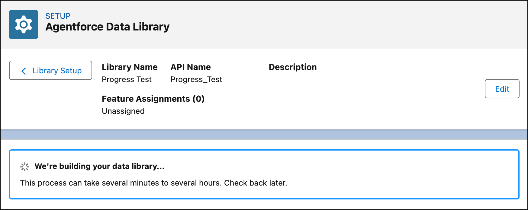 Message that Salesforce is building the data library.