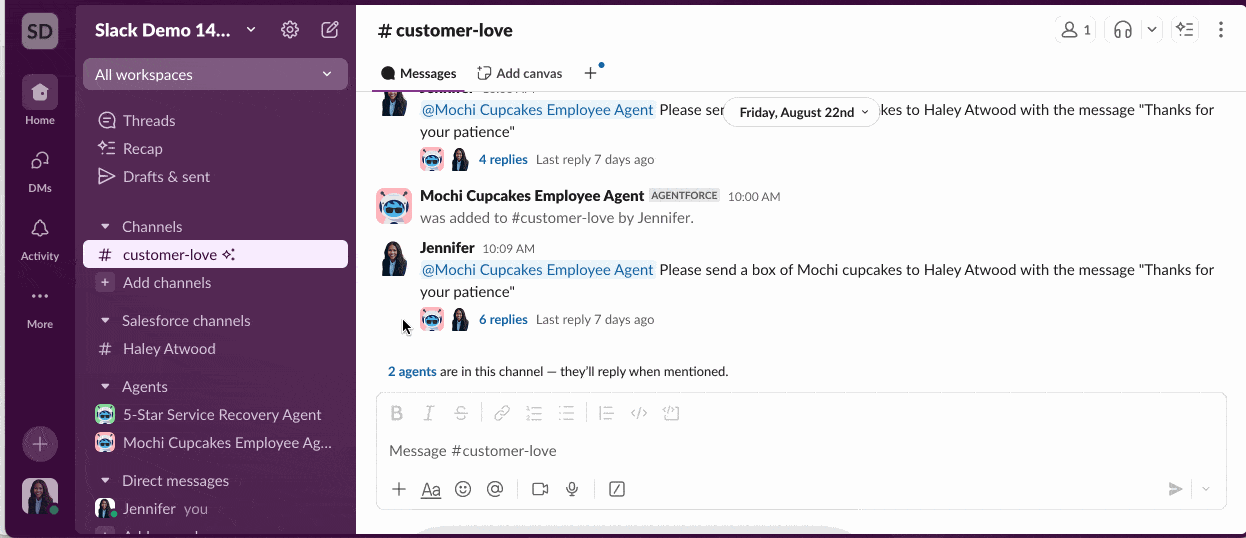 Create a Salesforce channel automatically by typing a Slack message.
