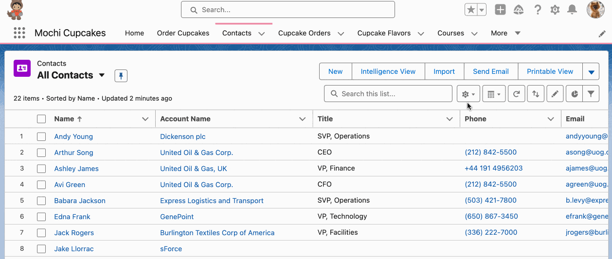 Demo of type-ahead for list view fields where “C” was typed to find the fields starting with C.