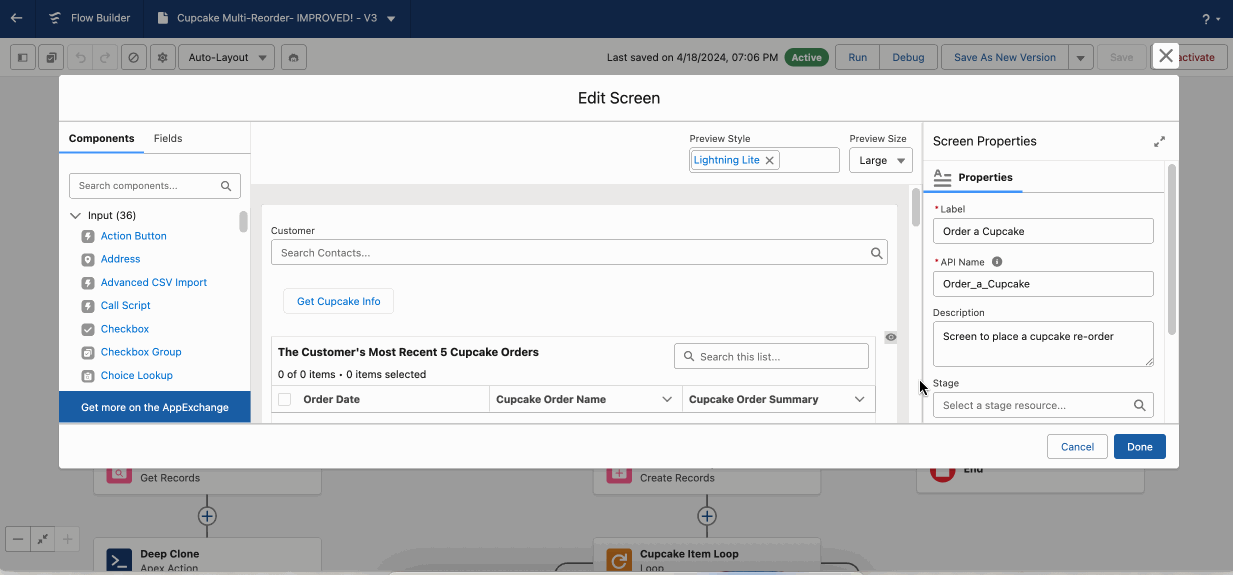 Previewing Lightning branding in a screen flow.
