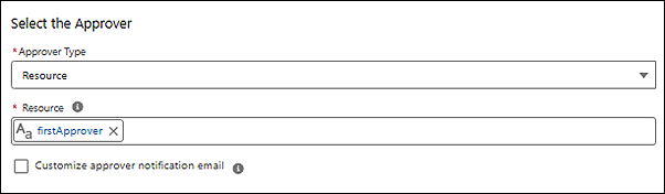 Resource Approver Type has a text resource firstApprover to hold the Assignee.
