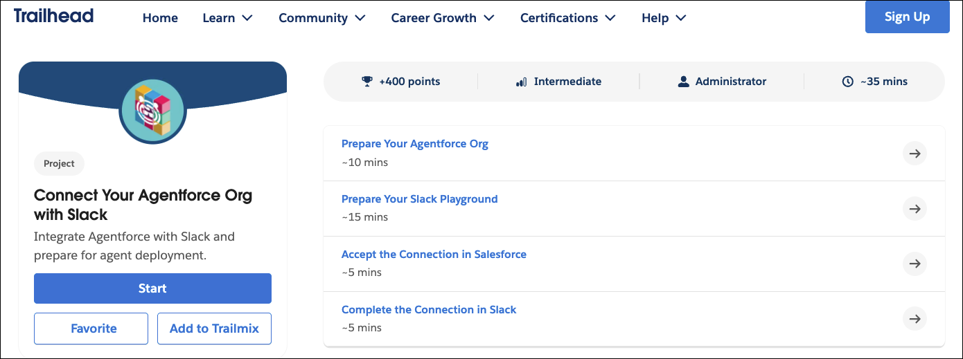 Trailhead Project, Connect Your Agentforce Org with Slack.