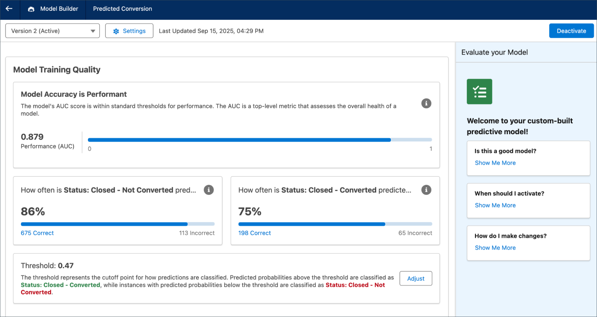 Performance insights for model training quality