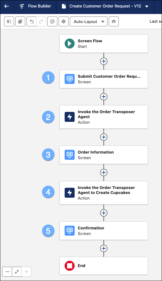 Screen flow with two AI agent actions.