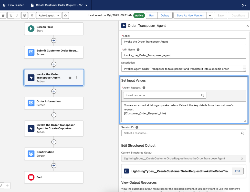 First AI agent action where we set the input values.