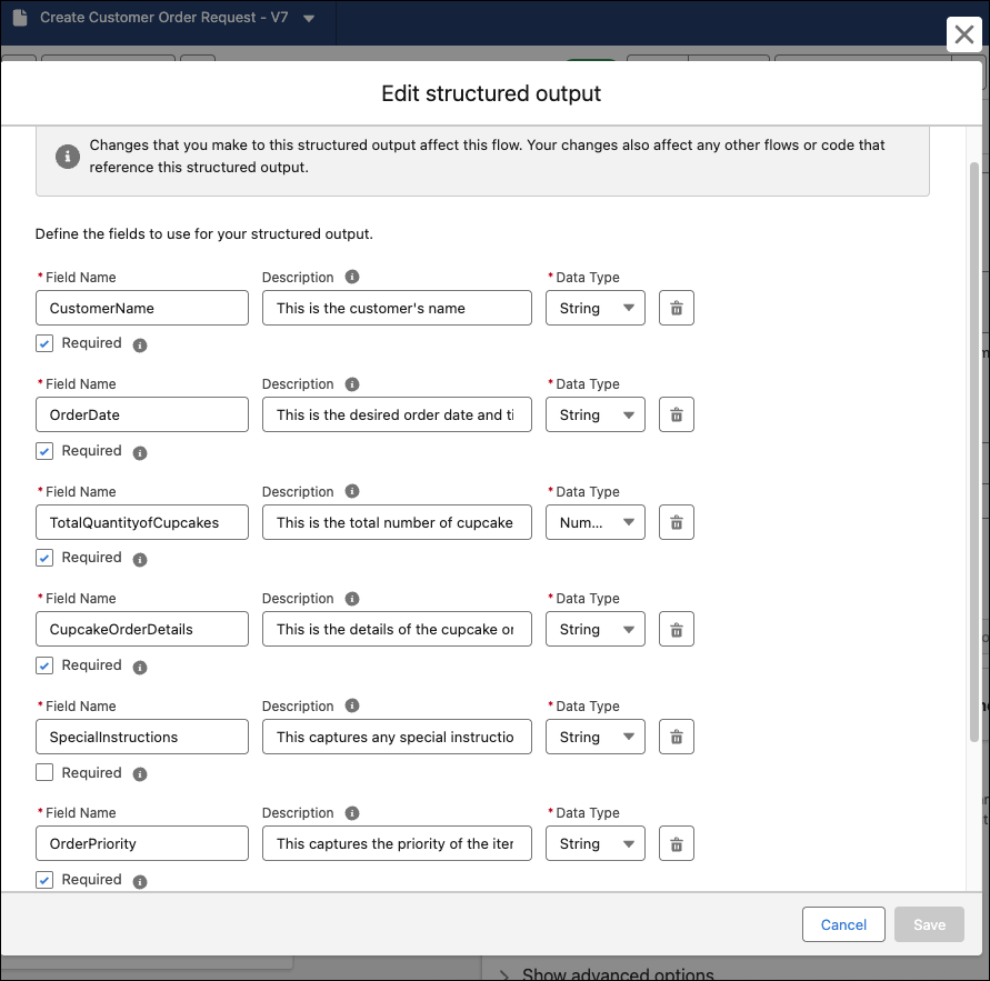 Configured structured output for the Order Transposer Agent.