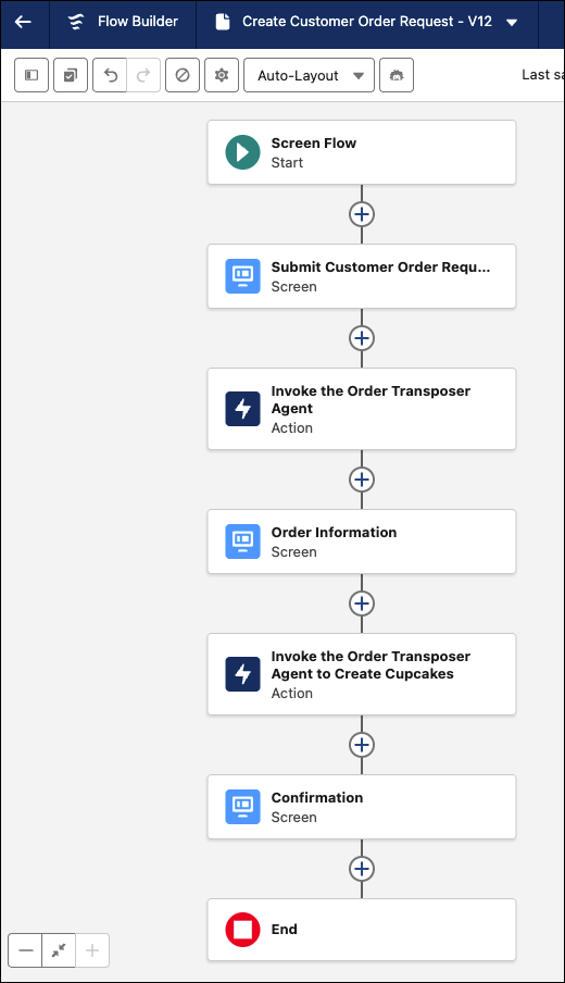Screen flow with two AI agent actions.