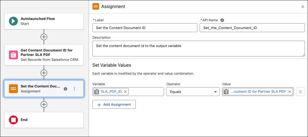 ‘Set the Content Document ID’ Assignment element.