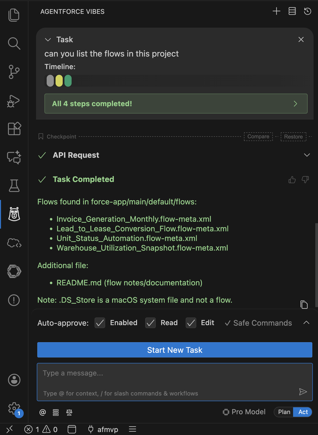 Task completion in Agentforce Vibes.