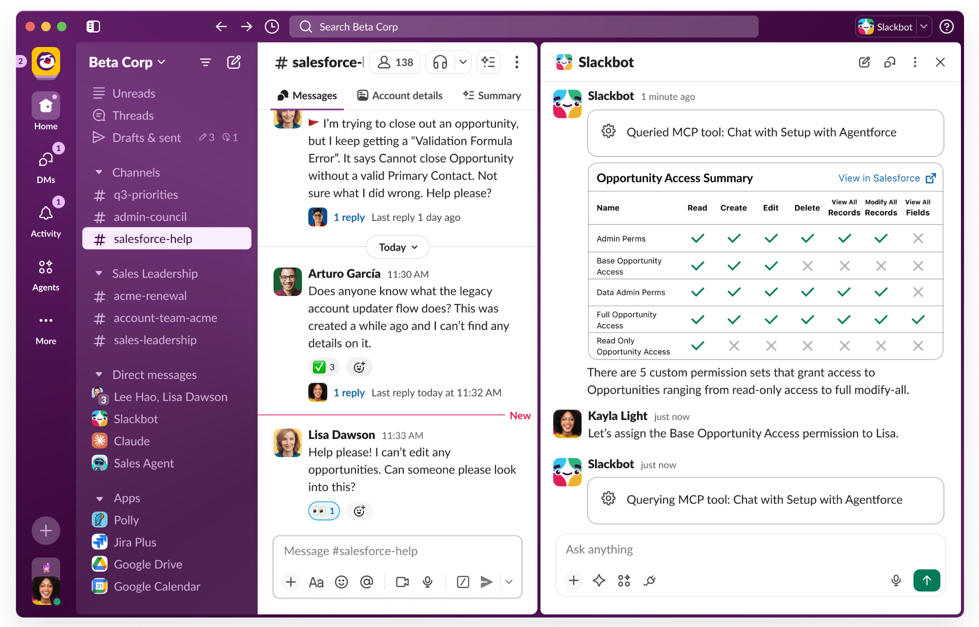 interacting with the Setup agent in Slack