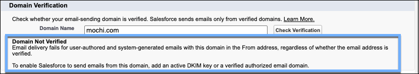 Domain Verification section in the Deliverability page in Setup.