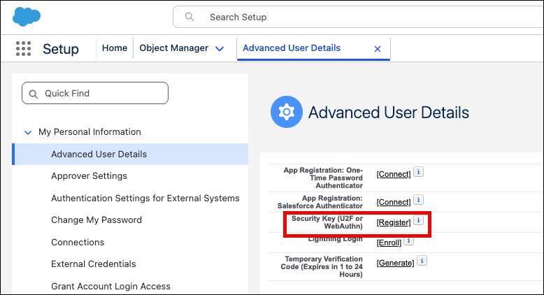 Advanced User Details showing Built-in Authenticators section.