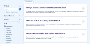 Dreamforce 2026 session catalog with Admin role box checked