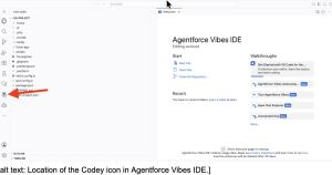 Location of the Codey icon in Agentforce Vibes IDE.