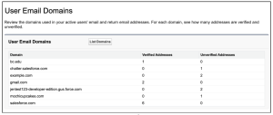 Example User Email Domains page in Setup.