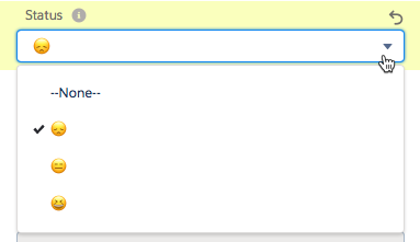 Status picklist with values of sad face happy face and medium face