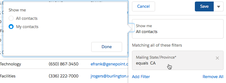 list view filters